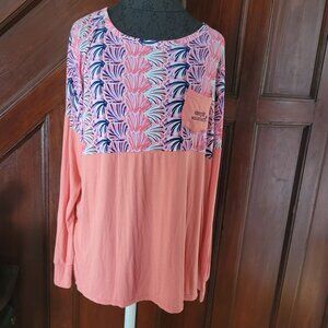 Simply Southern Womens XL Long Sleeve Floral Coral Shirt With Pocket
